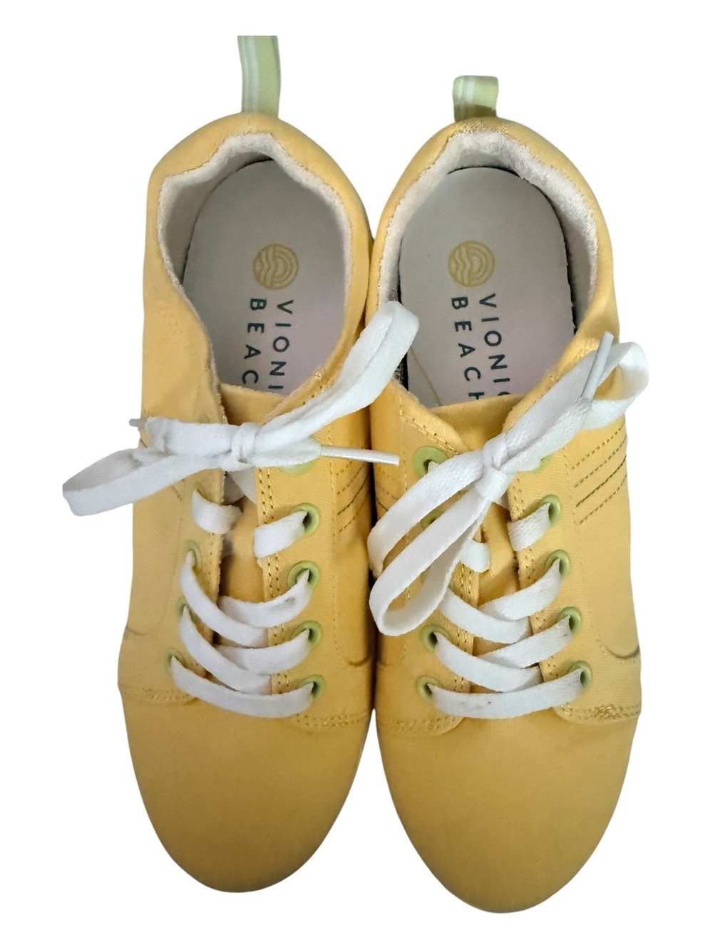 Vionic Beach Yellow Lace-Up Sneakers terry lining washable support comfort sz 7